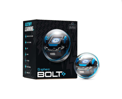 Sphero BOLT+ programmable robot showcased with packaging, designed for engaging educational experiences.