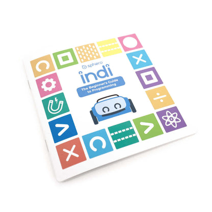 Sphero indi beginner's guide to programming cover, featuring colorful coding icons and illustrations.