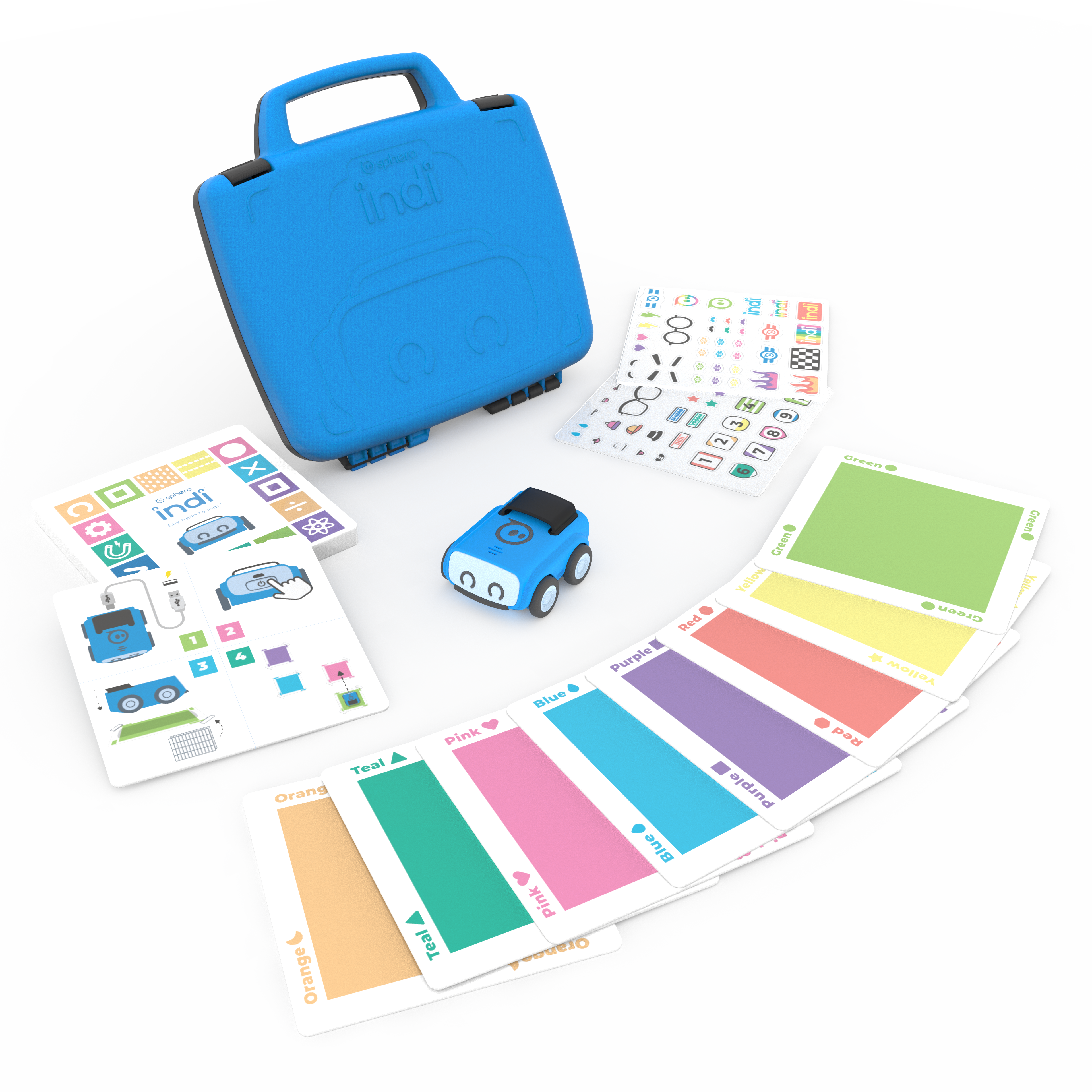 Sphero indi Student Kit with robot, coding cards, and color cards for interactive STEAM learning.