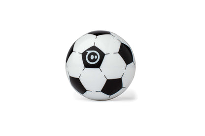 Sphero Mini robot designed as a soccer ball, featuring black and white pentagons for interactive play and coding.