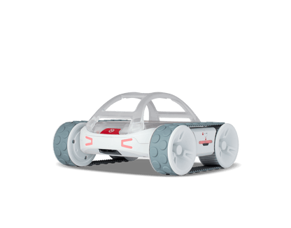 Sphero RVR+ robot with transparent body and rubber wheels, designed for coding and robotics education in classrooms.