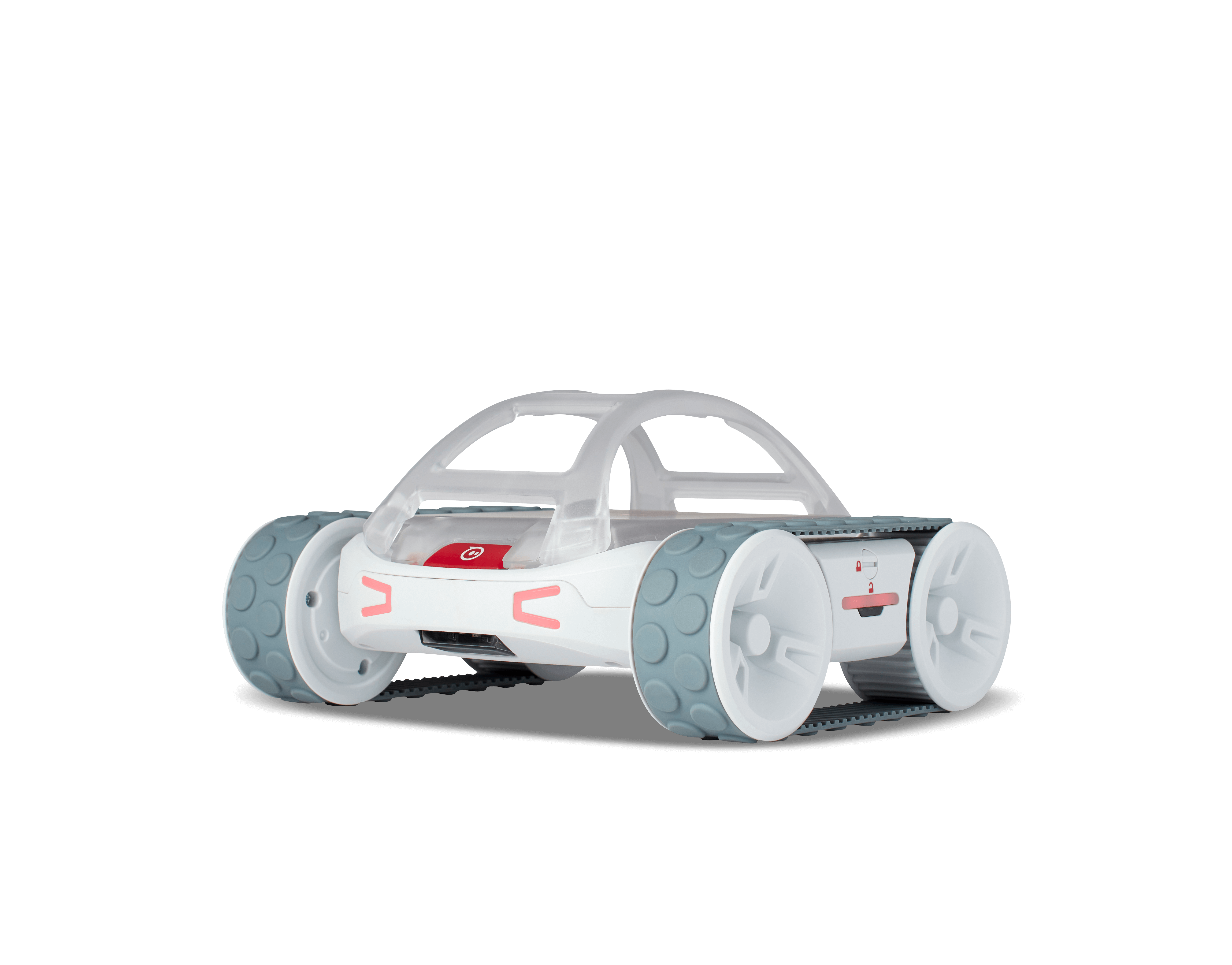 Sphero RVR+ robot with transparent body and rubber wheels, designed for coding and robotics education in classrooms.