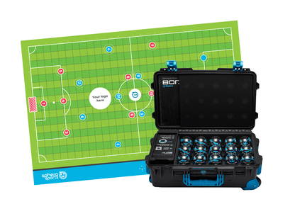 Sphero BOLT+ Power Pack alongside football coding mat, promoting STEM learning through sports activities.