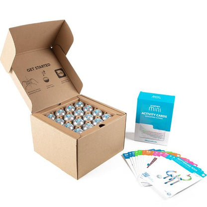 Sphero Mini Education Kit showcasing 16 robotic balls, bumper covers, and activity cards for STEAM learning.