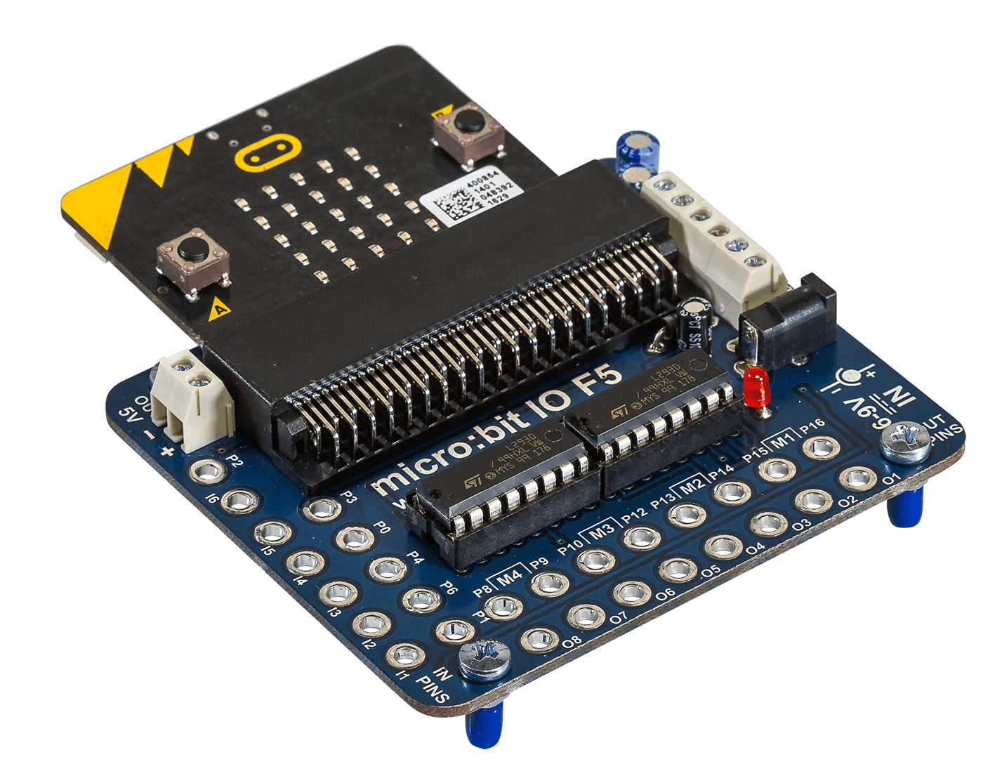 micro:bit Starter Set for programming in elementary school with I/O components and connectors.