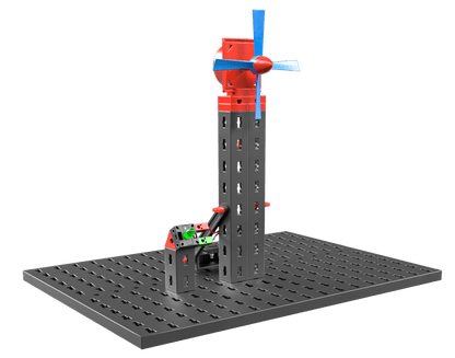 STEM renewable energies model showcasing a wind turbine and solar panel for educational sustainability.