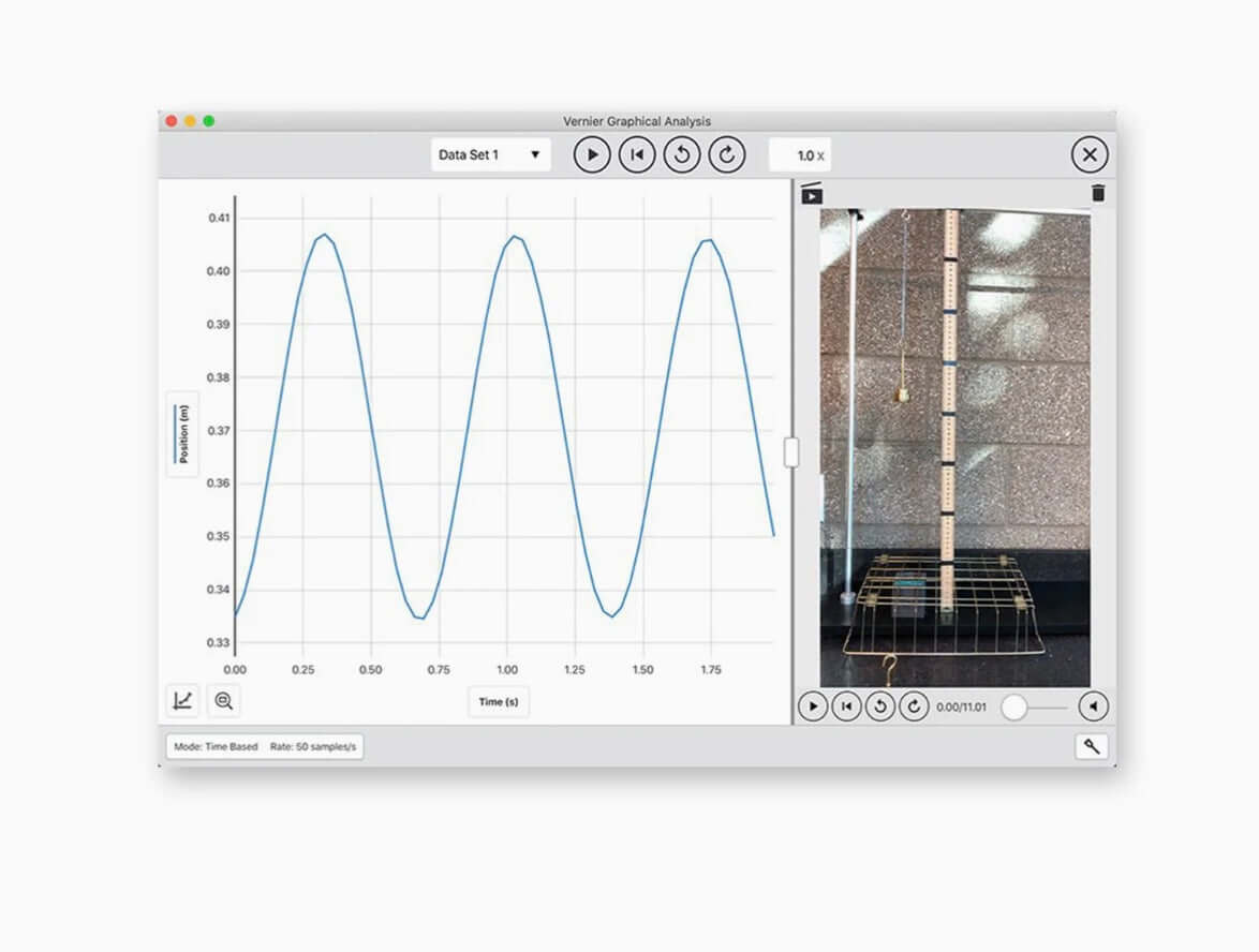 Vernier Secondary School Science Kit with FREE 1 year Graphical Analysis Pro and FREE E-Learning Guide software interface screenshot.