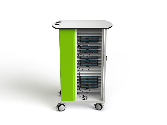 Zioxi iPad Charging Trolley for 16 iPads, featuring compact design and easy mobility with charging capabilities.