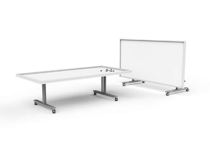 Zioxi LEGO® FLL table with raised edge and flip top, designed for SPIKE and Mindstorms activities, featuring lockable castors.