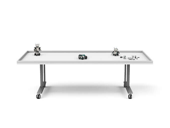 Zioxi LEGO® FLL table with robots and parts for educational STEM activities, designed for First® LEGO® League.